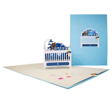 Congratulations New Baby Boy Blue Cot 3D Pop Up Cards UK